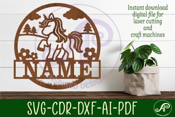 Download Unicorn Name Sign Svg Laser Cut Template - Unicorn Collection