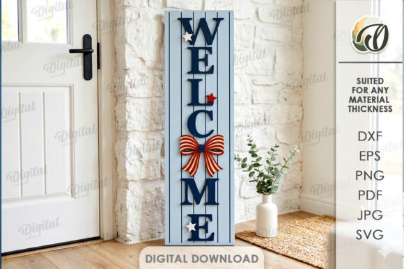 Download 4th of July Vertical Door Sign Lasercut - Sign laser Collection