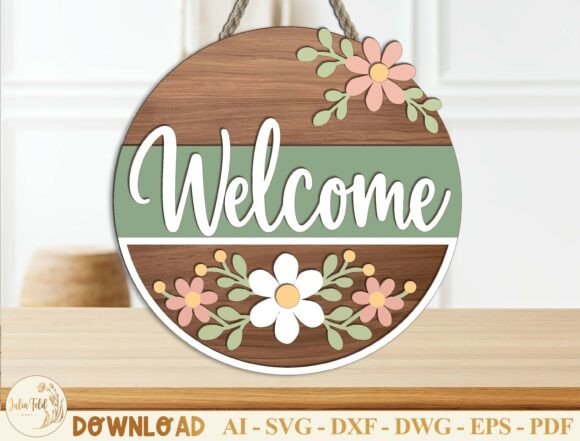 Download Floral Welcome Sign Laser Cut File SVG - Sign laser Collection