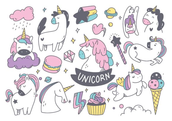 Download Set of Cartoon Unicorn Doodle - Unicorn Collection
