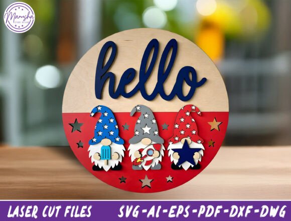Download Patriotic Gnome Door Sign Laser Cut File - Sign laser Collection