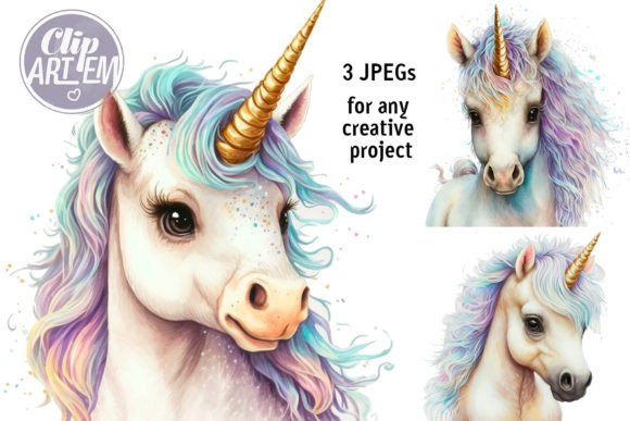Download Baby Unicorn Wall Art Rainbow 3JPEGs Set - Unicorn Collection