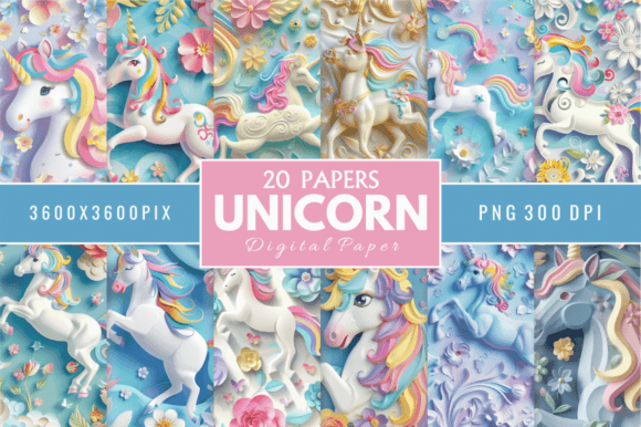 Download 3D Unicorn Digital Paper Bundle - Unicorn Collection