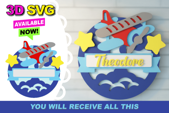 Download Airplane Baby Name Sign 3D SVG - Baby Collection