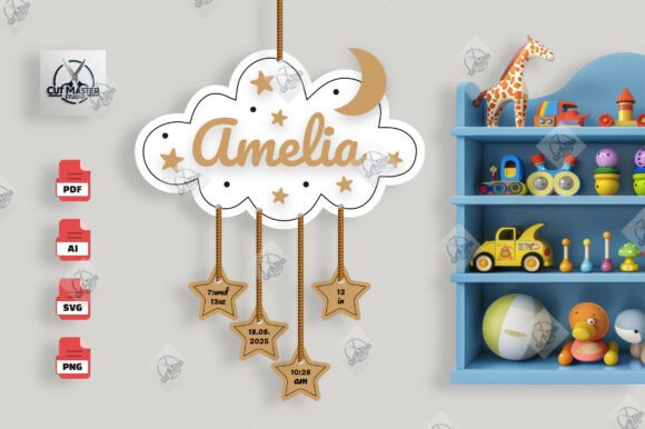 Download Moon &amp; Stars Baby Name Sign Laser Cut - Sign laser Collection