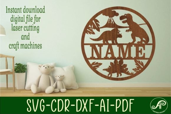 Download Dinosaur Circle Name Sign Laser Cut File - Sign laser Collection
