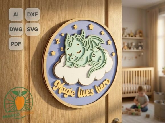 Download 3D Dragon Nursery Door Sign Laser Cut - Sign laser Collection